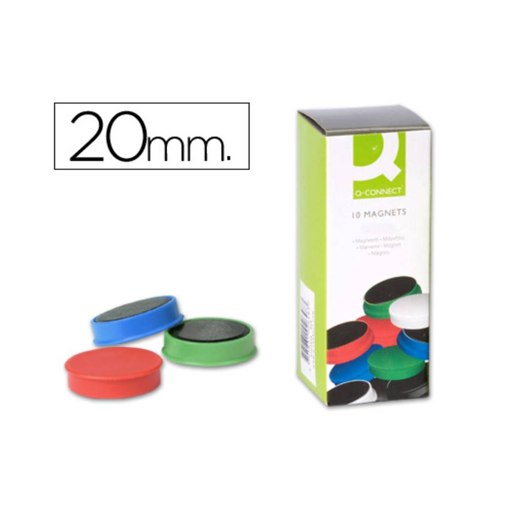 Imanes para sujecion q-connect ideal para pizarras magneticas20 mm colores surtidos caja de 10 unidades
