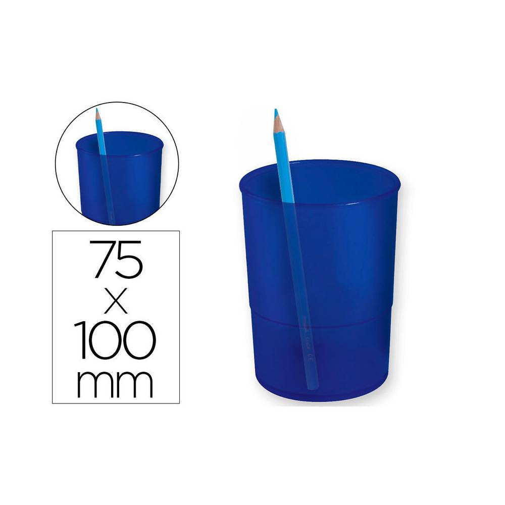 Cubilete portalapices q-connect plastico diametro 75 mm altura 100 mm azul translucido