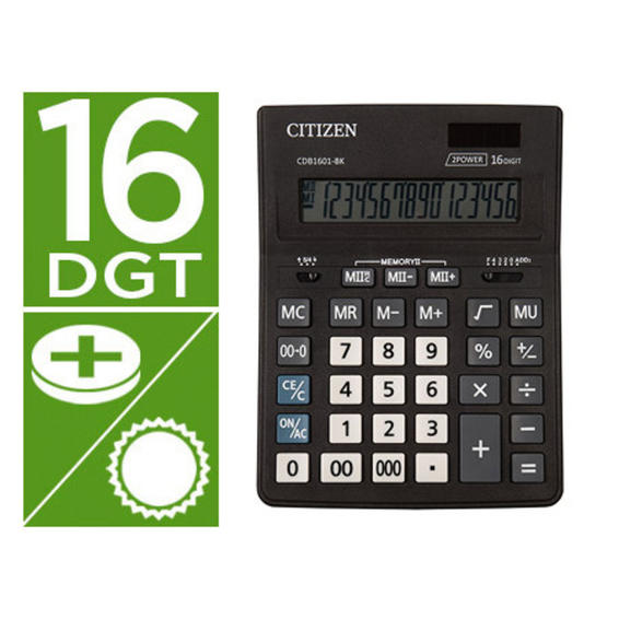 Calculadora citizen sobremesa business line eco eficiente solar y pilas 16 digitos 200x157x35 mm