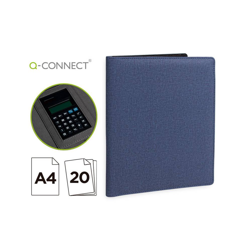 Carpeta portafolios q-connect a4 con calculadora bloc 20 hojas y departamentos interiores color azul 250x315