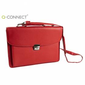 Cartera portadocumentos q-connect con correa cierre metalico y departamentos interiores color rojo 390x280