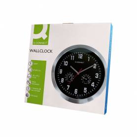 Reloj q-connect de pared metalico redondo 35,5 cm movimiento silencioso color cromado con esfera negra