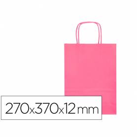 Bolsa papel q-connect celulosa rosa m con asa retorcida 270x370x12 mm
