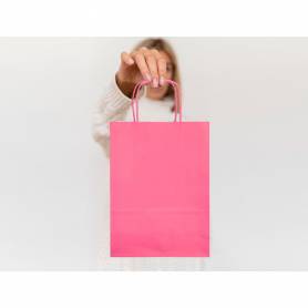 Bolsa papel q-connect celulosa rosa m con asa retorcida 270x370x12 mm