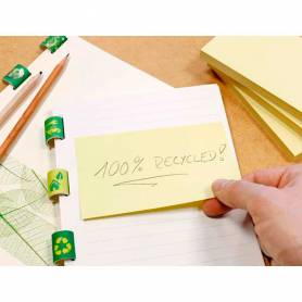 Bloc de notas adhesivas quita y pon q-connect 76x127 mm 100% papel reciclado amarillo en caja de carton