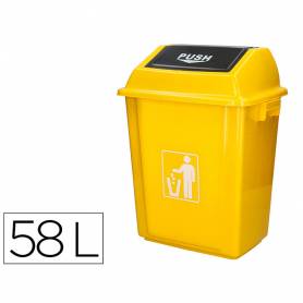 Papelera contenedor q-connect plastico con tapa de balancin 58 litros 470x330x760 mm amarillo