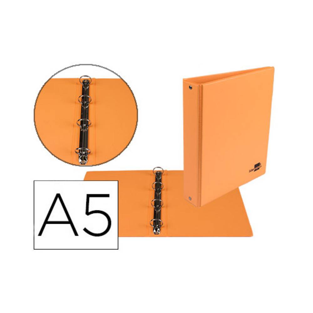 Carpeta de 4 anillas 25 mm redondas liderpapel a5 carton forrado pvc naranja