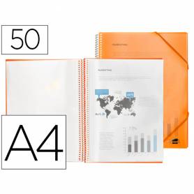 Carpeta liderpapel escaparate con espiral 50 fundas polipropileno din a4 naranja