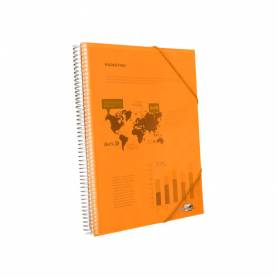 Carpeta liderpapel escaparate con espiral 50 fundas polipropileno din a4 naranja