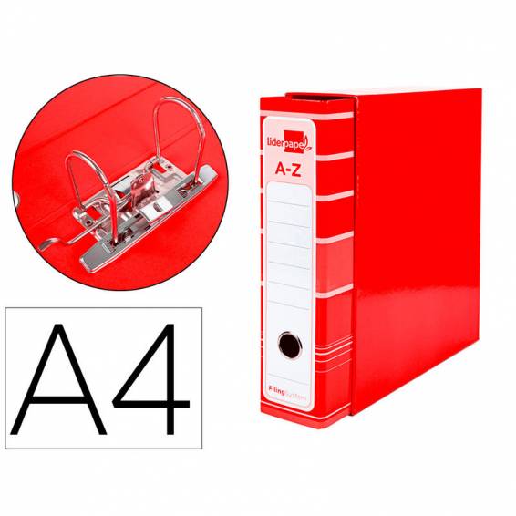Compra Archivador de palanca liderpapel a4 filing system forrado sin rado  lomo 80mm rojocon caja y compresor metalico - AZ16
