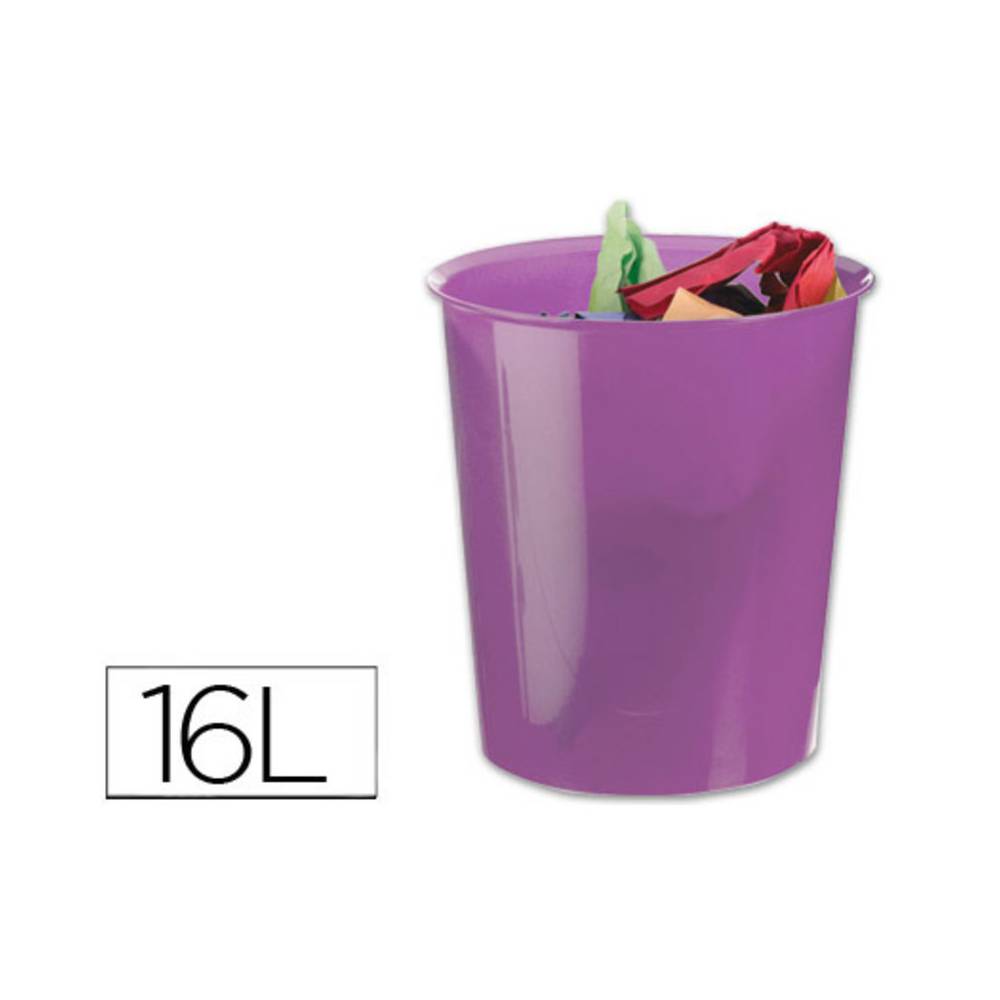 Papelera plastico q-connect violeta translucido 16 litros