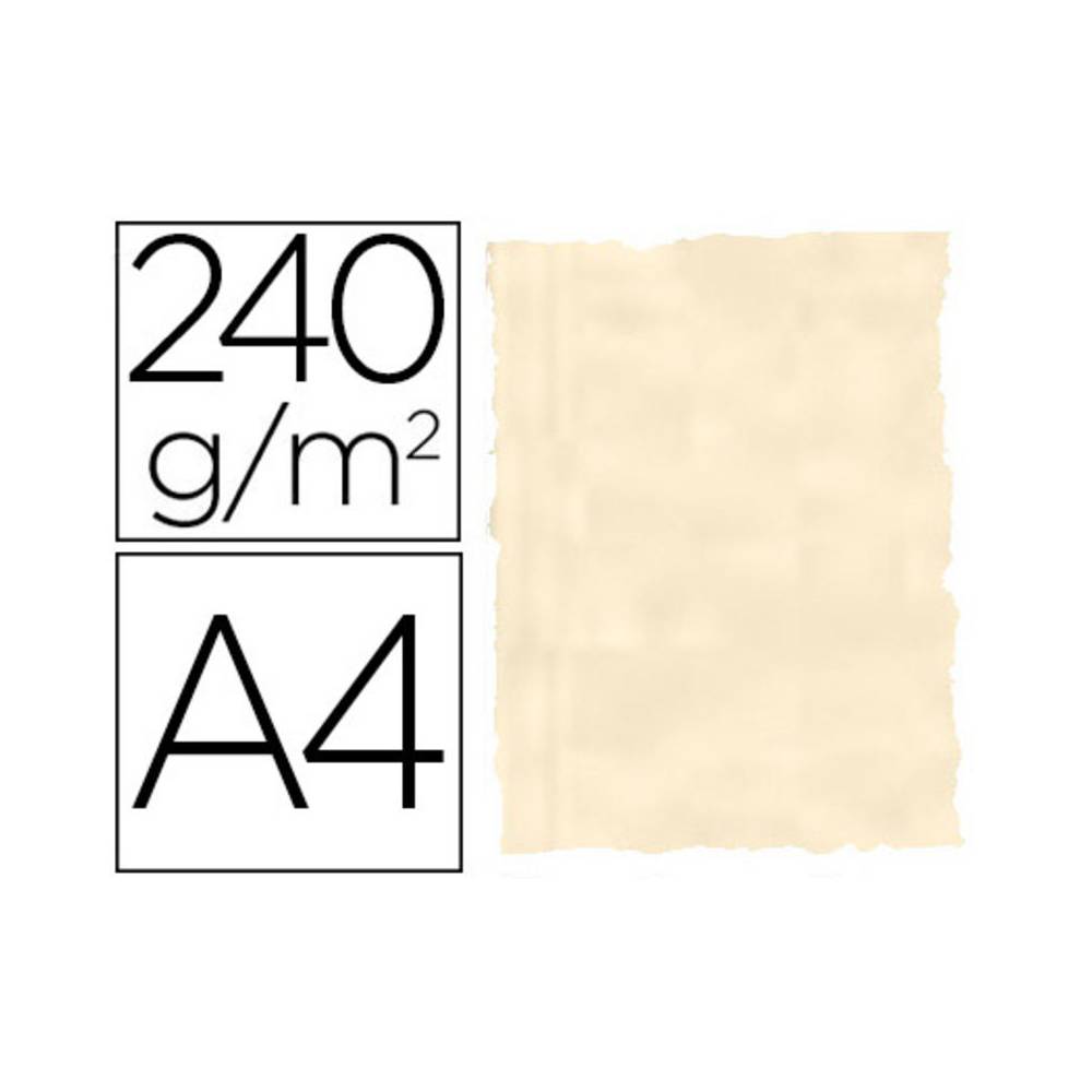 Papel color liderpapel pergamino con bordes a4 240g/m2 hueso pack de 10 hojas