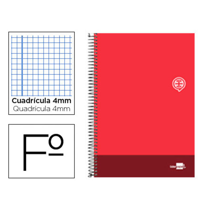 Cuaderno espiral liderpapel folio discover tapa blanda 80h 80 gr cuadro 4mm con margen color rojo