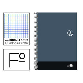 Cuaderno espiral liderpapel folio discover tapa blanda 80h 80 gr cuadro 4mm con margen color gris