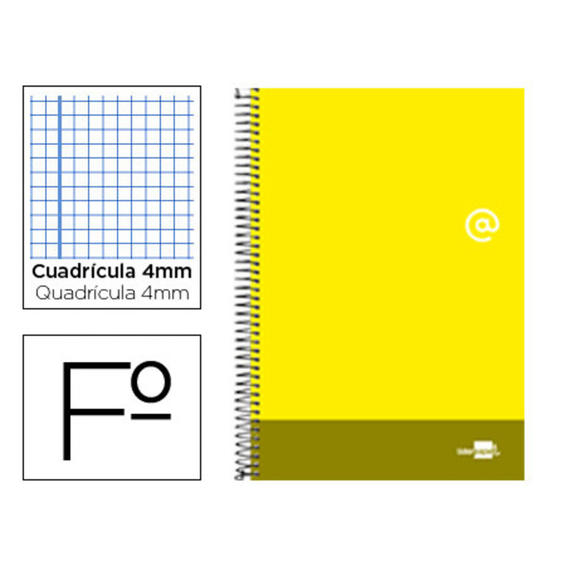 Cuaderno espiral liderpapel folio discover tapa blanda 80h 80 gr cuadro 4mm con margen color amarillo