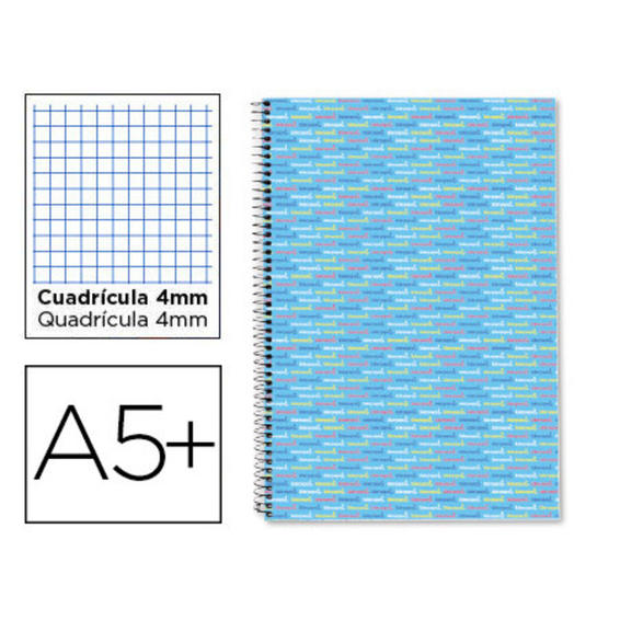 Cuaderno espiral liderpapel cuarto multilider tapa forrada 80h 80 gr cuadro 4mm con margen celeste