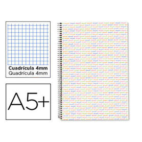 Cuaderno espiral liderpapel cuarto multilider tapa forrada 80h 80 gr cuadro 4mm con margen blanco