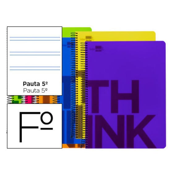 Cuaderno espiral liderpapel folio think tapa plastico 80h 80 gr pauta estrecha 2,5mm con margen 6 colores surtidos