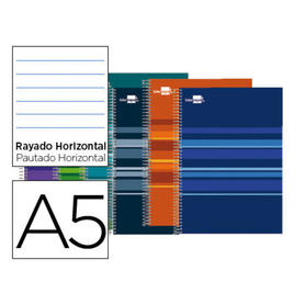 Cuaderno espiral liderpapel a5 micro classic tapa forrada 160h 60 gr horizontal 5 bandas 6 taladros colores surtidos