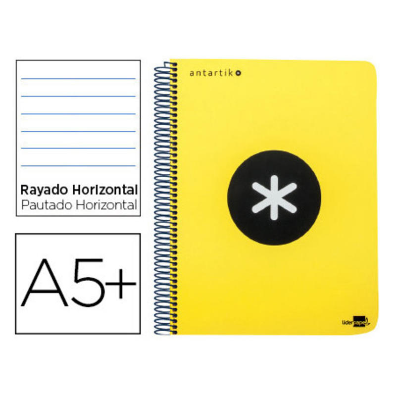 Cuaderno espiral liderpapel a5 antartik tapa dura 80h 100 gr horizontal con margen color amarillo fluor