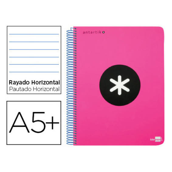 Cuaderno espiral liderpapel a5 antartik tapa dura 80h 100 gr horizontal con margen color rosa fluor