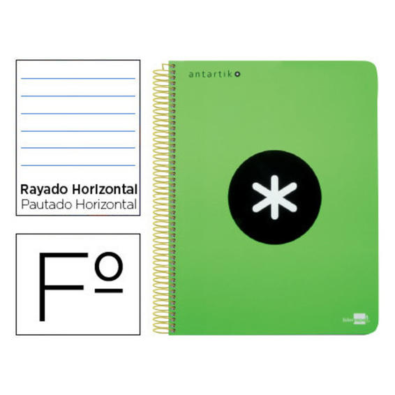 Cuaderno espiral liderpapel folio antartik tapa dura 80h 100 gr horizontal con margencolor verde fluor