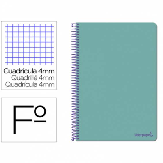 Cuaderno espiral liderpapel folio smart tapa blanda 80h 60gr cuadro 4mm con margen color turquesa