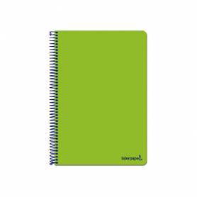 Cuaderno espiral liderpapel folio smart tapa blanda 80h 60gr cuadro 4mm con margen color verde