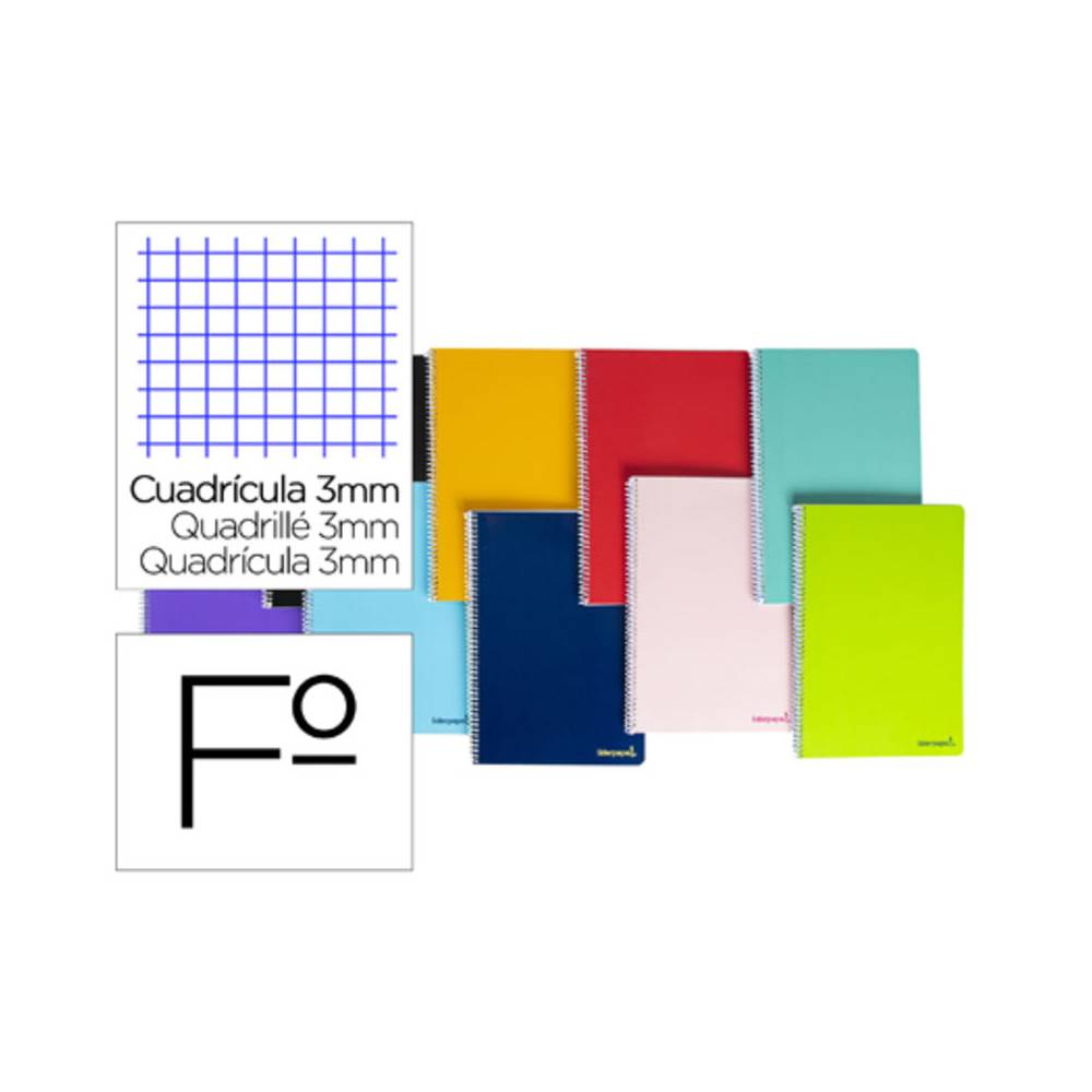 Cuaderno espiral liderpapel folio smart tapa blanda 80h 60gr cuadro 3 mm con margen colores surtidos