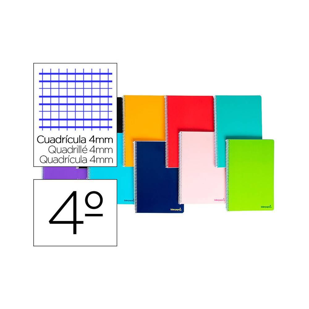Cuaderno espiral liderpapel cuarto smart tapa blanda 80h 60gr cuadro 4mm con margen colores surtidos