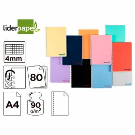 Cuaderno espiral liderpapel a4 wonder tapa plastico 80h 90gr cuadro 4mm con margen colores surtidos
