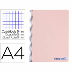 Cuaderno espiral liderpapel a4 micro wonder tapa plastico 120h 90 gr cuadro 5 mm 5 bandas 4 taladros color rosa