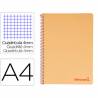 Cuaderno espiral liderpapel a4 wonder tapa plastico 80h 90gr cuadro 4mm con margen color naranja - TH05