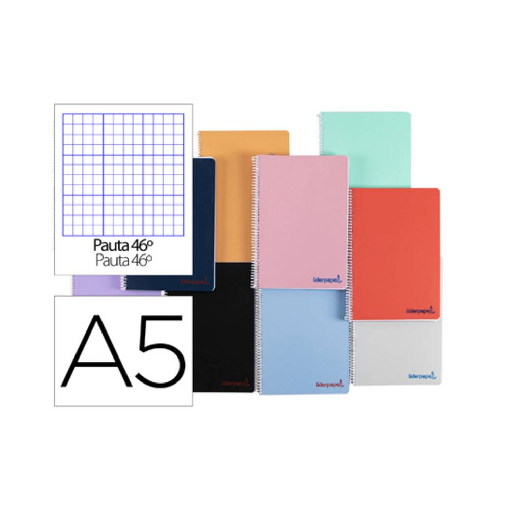 Cuaderno espiral liderpapel a5 wonder tapa plastico 80h 90g rayado n.46 colores surtidos