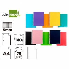 Cuaderno espiral liderpapel a4 micro jolly tapa forrada 140h 75 gr cuadro 5mm 5 bandas4 taladros colores surtidos