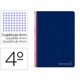 Cuaderno espiral liderpapel cuarto witty tapa dura 80h 75gr cuadro 4mm con margen color azul marino