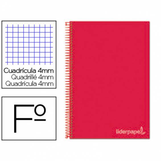 Cuaderno espiral liderpapel folio witty tapa dura 80h 75gr cuadro 4mm con margen color rojo