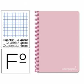 Cuaderno espiral liderpapel folio witty tapa dura 80h 75gr cuadro 4mm con margen color rosa