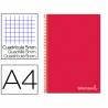 Cuaderno espiral liderpapel a4 micro jolly tapa forrada 140h 75 gr cuadro 5mm 5 bandas 4 taladros color rojo - BA50