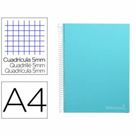 Cuaderno espiral liderpapel a4 micro jolly tapa forrada 140h 75 gr cuadro 5mm 5 bandas4 taladros color celeste
