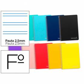 Cuaderno espiral liderpapel folio witty tapa dura 80h 75gr pauta 2,5mm con margen colores surtidos