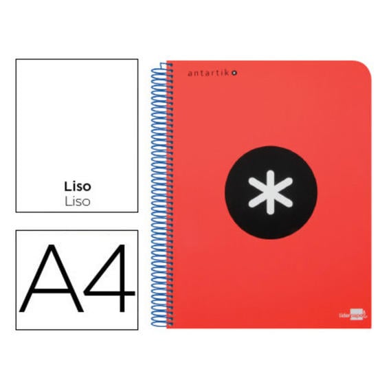 Cuaderno espiral liderpapel a4 micro antartik tapa plastico 120h 100 gr liso con bandas 4 taladros rojo