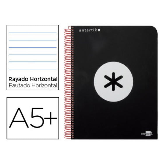 Cuaderno espiral liderpapel cuarto antartik tapa plastico 80h 100 gr horizontal con margen negro