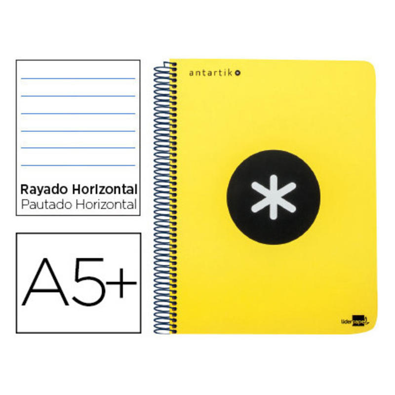 Cuaderno espiral liderpapel cuarto antartik tapa plastico 80h 100 gr horizontal con margen amarillo