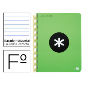 Cuaderno espiral liderpapel folio antartik tapa plastico 100 gr 80h horizontal con margen color verde fluor