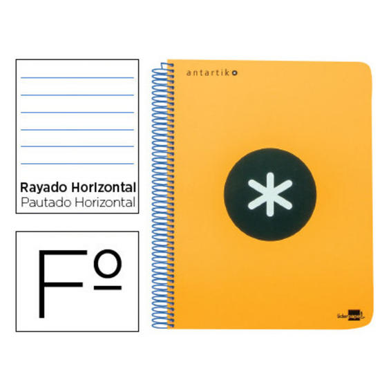 Cuaderno espiral liderpapel folio antartik tapa plastico 80h 100 gr horizontal con margen color naranja fluor