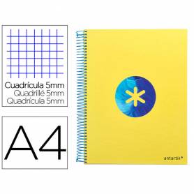 Cuaderno espiral liderpapel a4 micro antartik tapa forrada120h 100 gr cuadro 5 banda 4 taladros trending amarillo