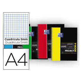 Bloc espiral oxford tapa plastico microperforado projectbook4 din a4 100 hojas 90 gr cuadros 5 mm colores