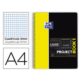 Bloc espiral oxford tapa plastico microperforado projectbook1 din a4 80 hojas 90 gr cuadros 5 mm amarillo