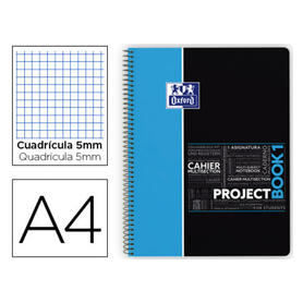 Bloc espiral oxford tapa plastico microperforado projectbook1 din a4 80 hojas 90 gr cuadros 5 mm azul app